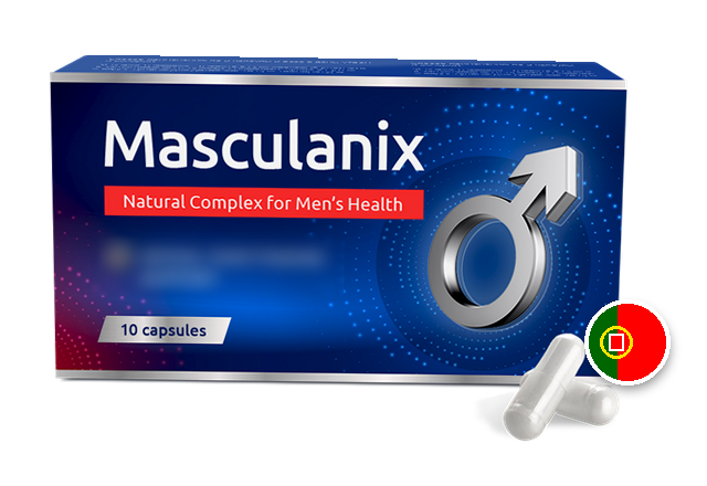 Masculanix — embalagem de 10 cápsulas (fotografia do fabricante, slogan publicitário desfocado)
